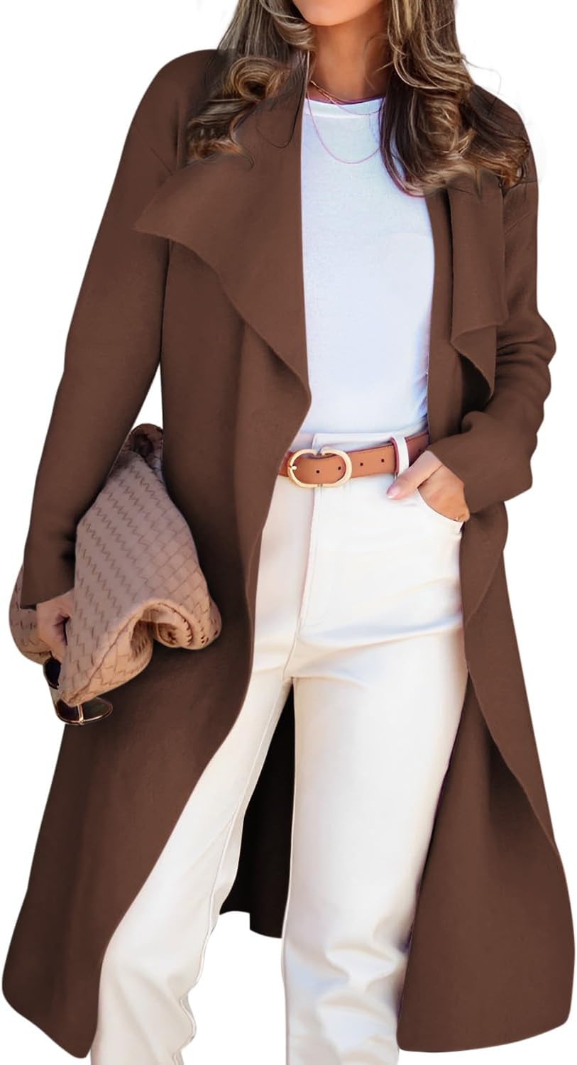 Angerella Women's Casual Long Sleeve Draped Open Front Knit Long Cardigan Sweater Outwear Coats with Pocket