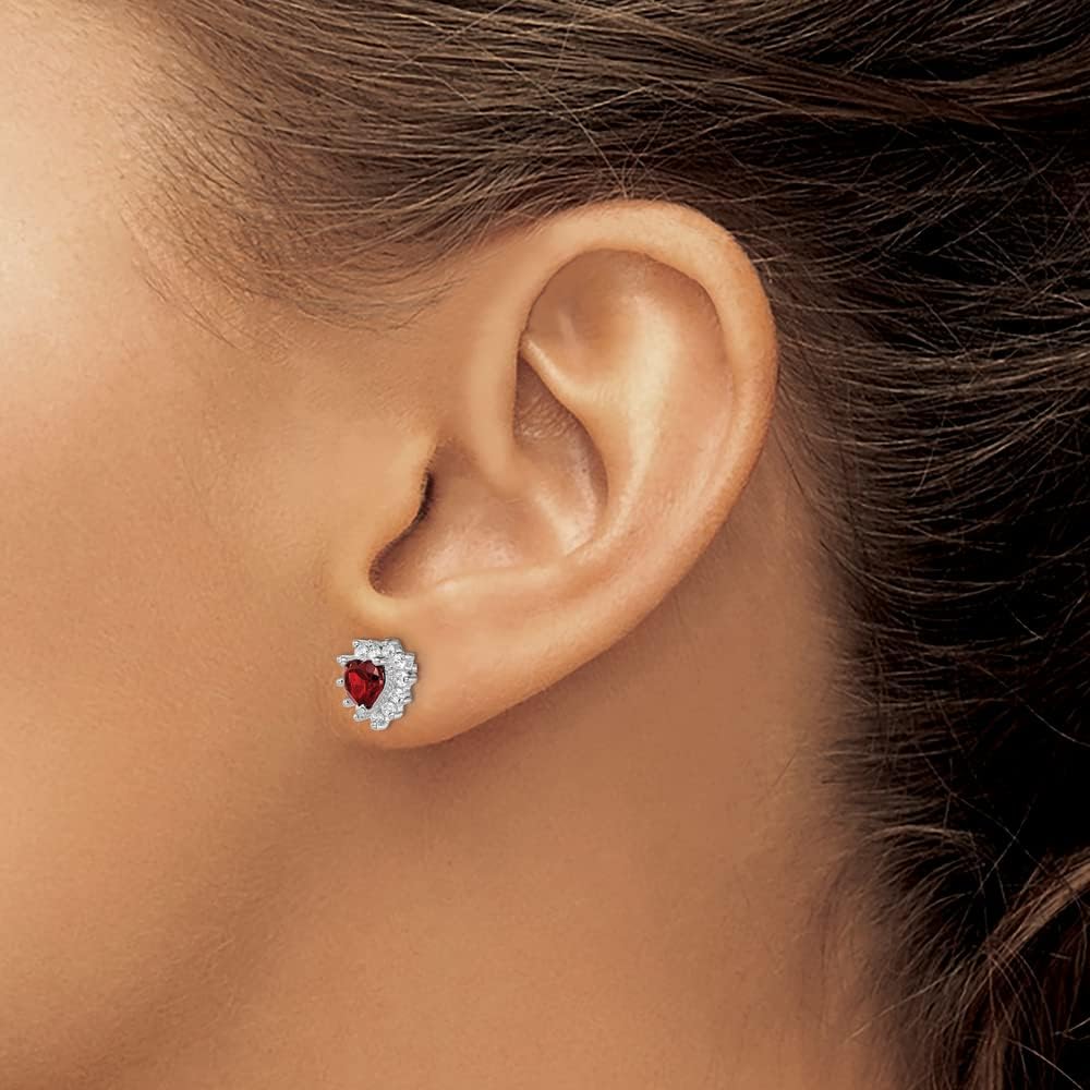 Solid 925 Sterling Silver Garnet January Red Gemstone and CZ Cubic Zirconia Heart Studs Earrings 9mm - Image 4