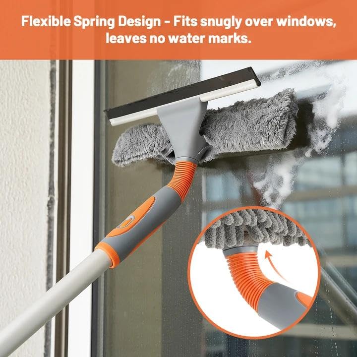 Image of Eazer Window Squeegee Cleaner Tool, 2-in-1 Window Cleaning Kit with 62'' Extension Pole, Window Washer Equipment for Cars, Indoor & Outdoor Glass - Includes 2 Microfiber Cloths
