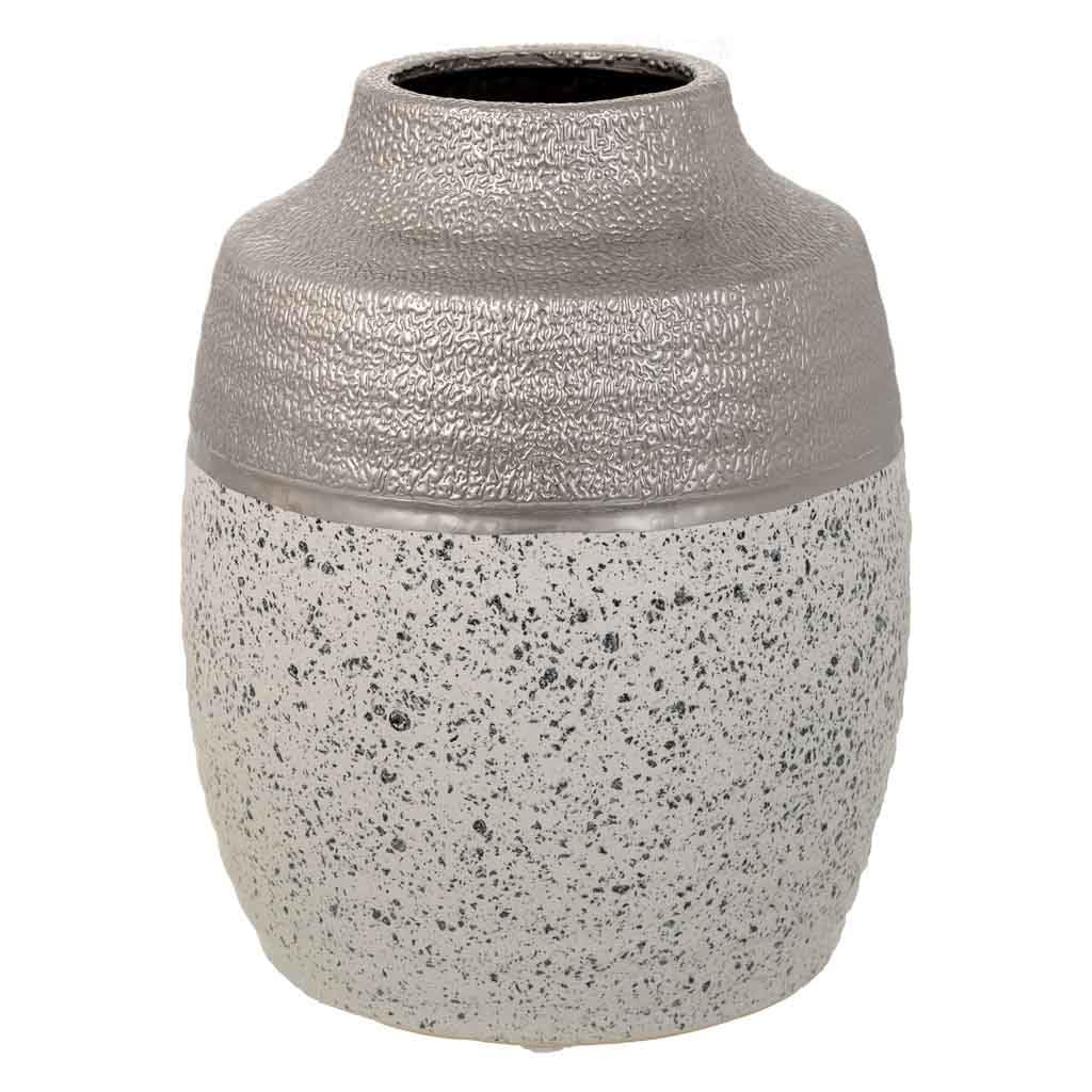 Vase en céramique argenté chic et moderne de 30 cm de hauteur pour la décoration intérieure