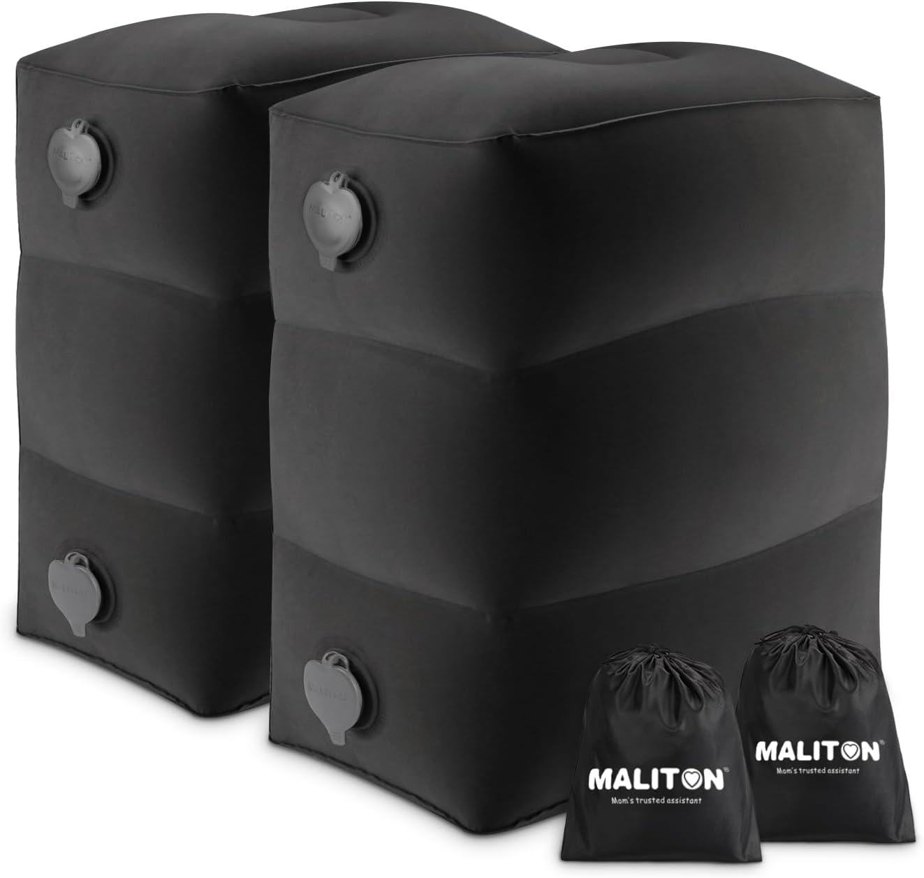 Airplane Footrest, Inflatable Foot Rest for Kids, Adjustable Height Travel Pillow On Airplanes, Cars, Office, Toddler Travel Essentials (Black, 2 Pack)
