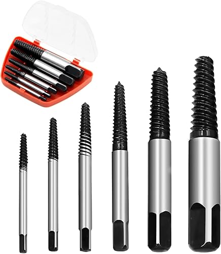 Greywolf Juego de extractor de tornillos de 6 piezas, hecho de 35 # Cr-Mo, extractor de pernos, juego de extractor de pernos de ranura en espiral,