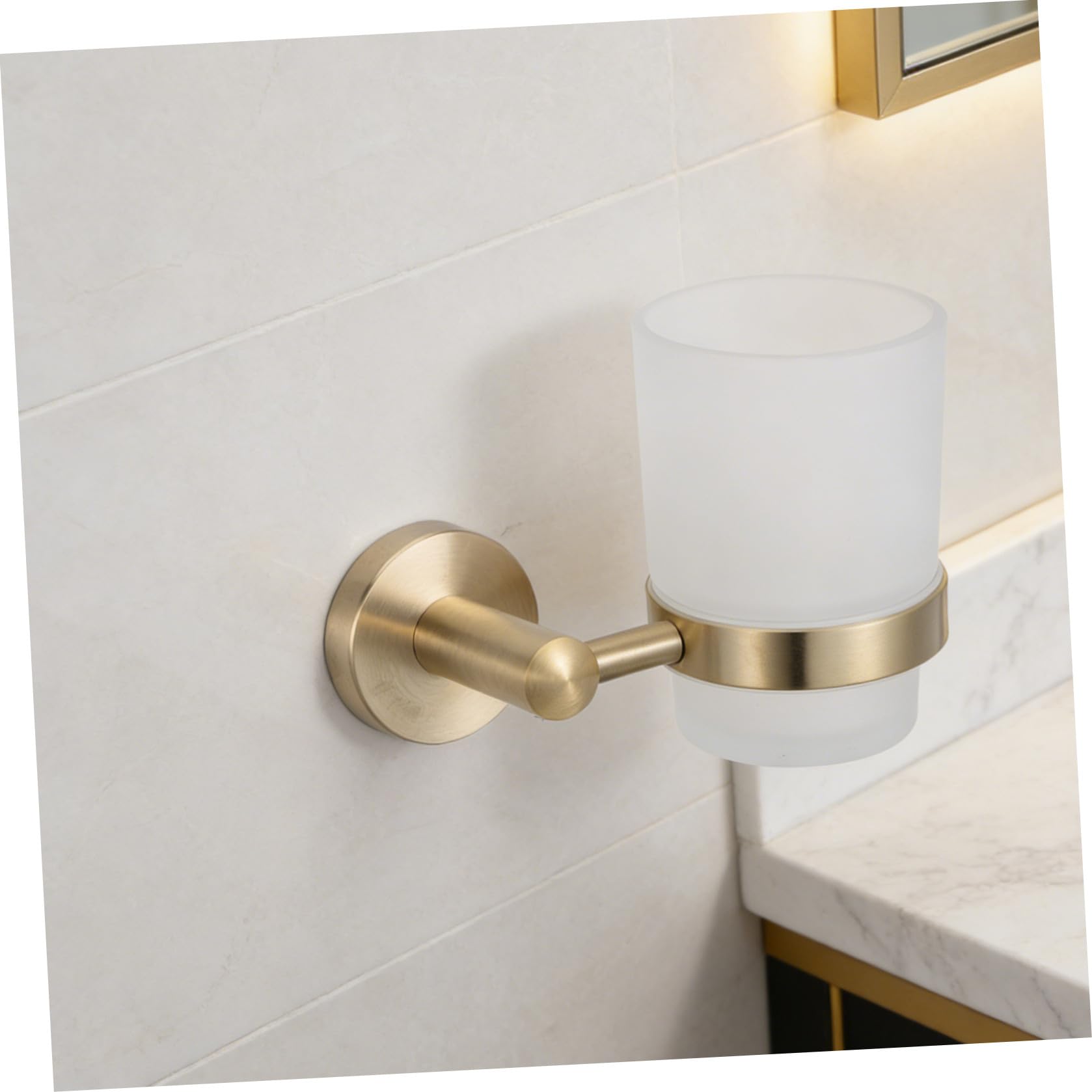 TEHAUX Portacepillos de Dientes de Pared para Baño en Acero Inoxidable | Vaso de Vidrio Esmerilado, Diseño Mural Estable, Accesorio Incluido para Uso en Cocina y Dormitorio
