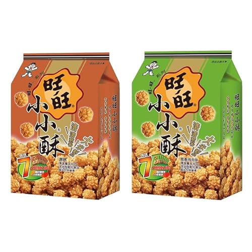 Want Want Golden Rice Crackers 2 Pack – Scallion Chicken & Original Flavor, 180g Bags with 7 Mini Packs Each 旺旺小小酥(原味和葱香雞肉味) (2 Pack, Original and Scallion Chicken Flavors)