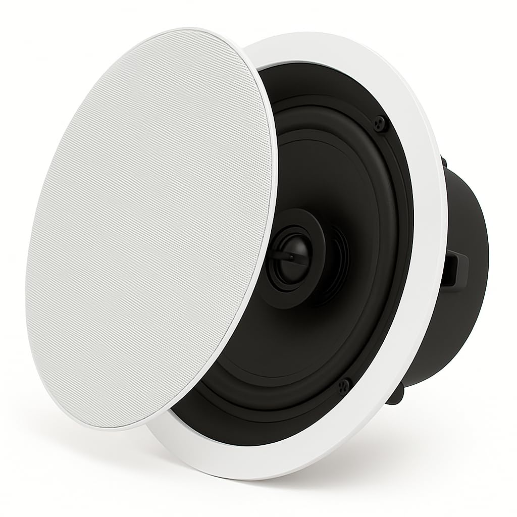 RO&CO System One IC-820 – Pareja de Altavoces Empotrables 8″ 2 Vías 8 Ohm 100W, Pasivos con Cable, Requieren Amplificador Externo, No Bluetooth, No Autoamplificados, Blanco.