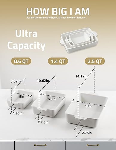 Miniatura 5 de Sweejar Juego de utensilios de cerámica para hornear, platos rectangulares para hornear y lasaña para cocinar, cocina, cena de pasteles, banquetes y