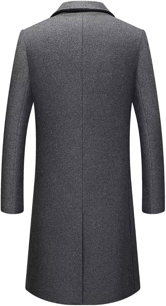FTIMILD Mens Wool Blend Long Trench Coat Notch Lapel Single Breasted Overcoat with Pockets - Image 3