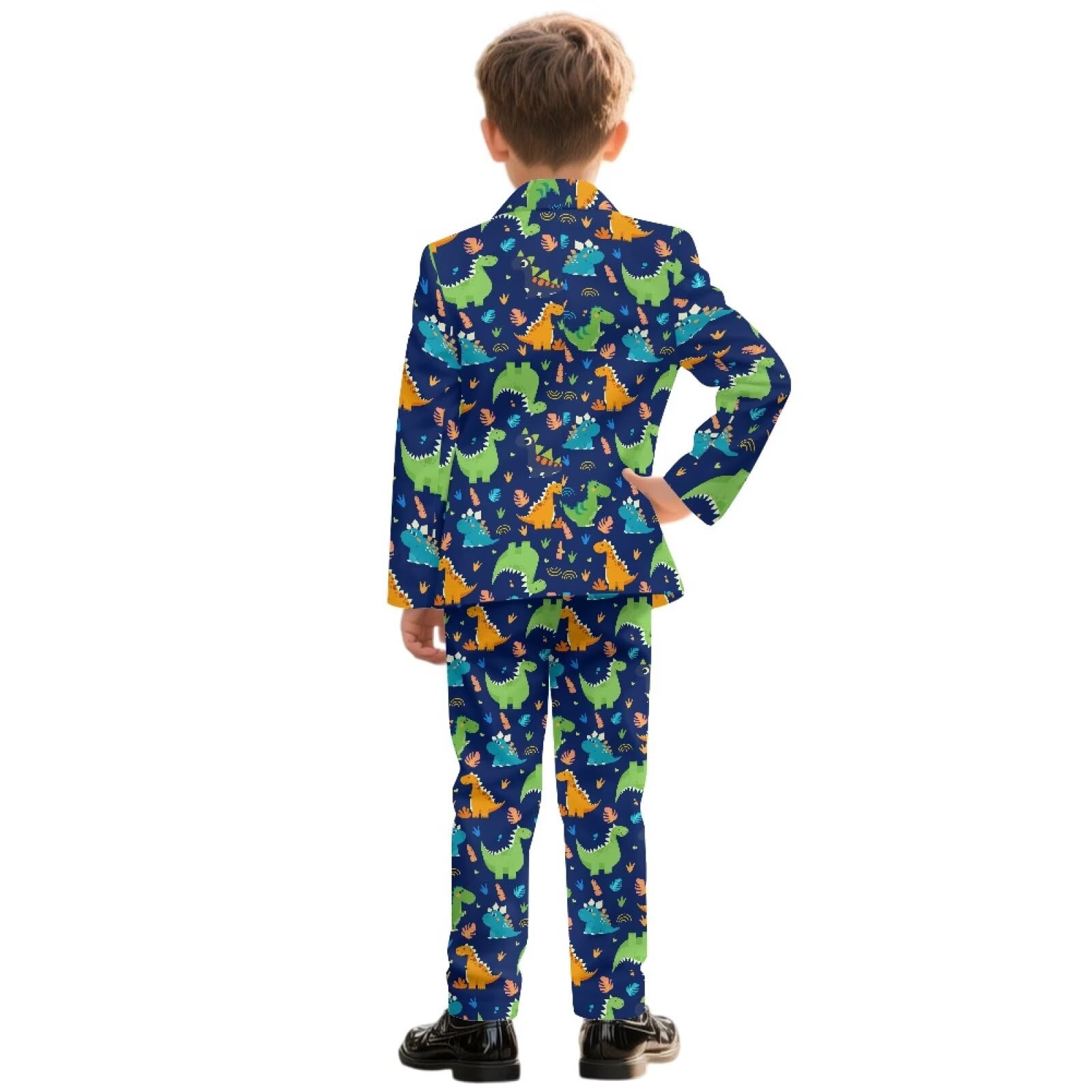 Biyejit 2-teiliges Jungenanzug-Set mit einem Knopf, Blazer und Hose, formelle Smokingjacke für Hochzeit, Party, Outfit, 5–14 Jahre, Dinosaurier, 7-8 Jahre