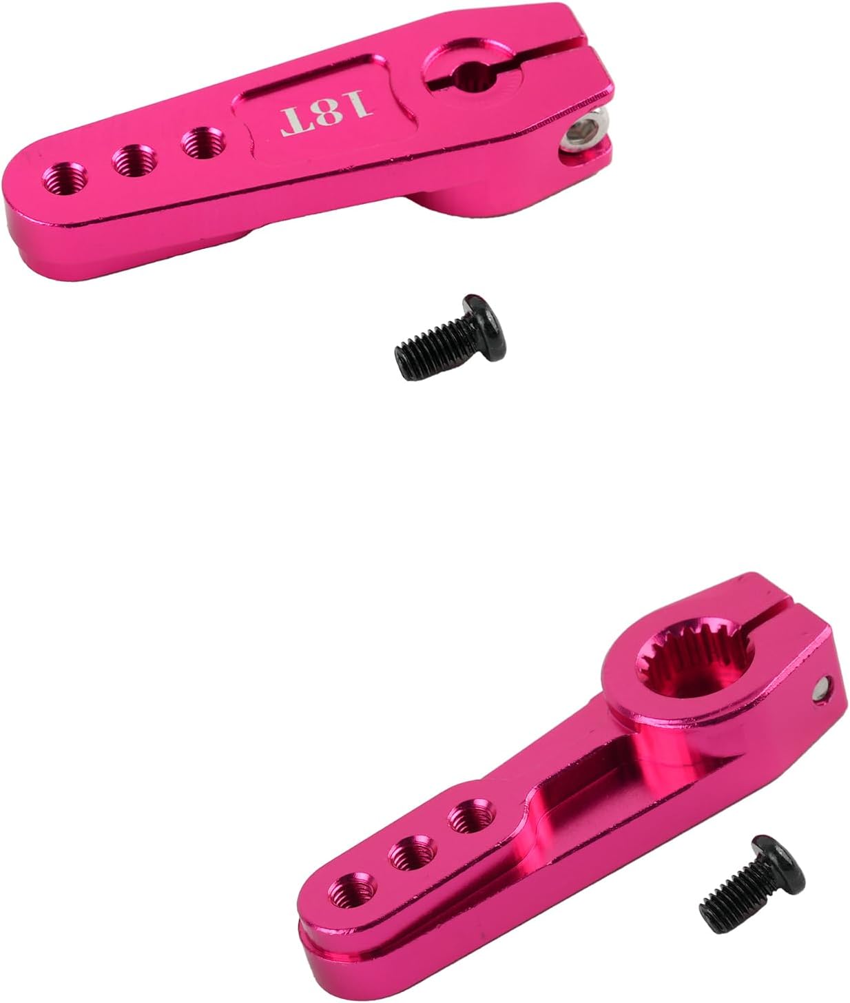 Aluminum Steering Servo Horn, Pink, 18T, 2 Pack, for 60KG 80KG 150KG Servo Motor, RC Car Truck Robot Boat Models, 3 Holes