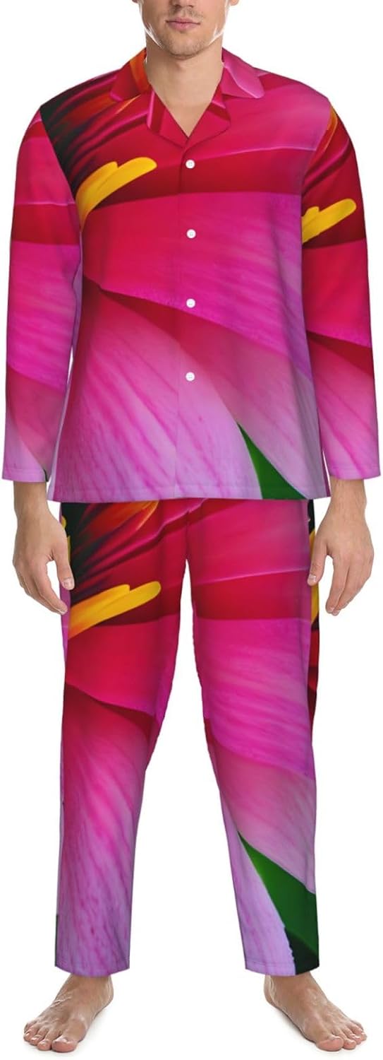 Hawaii Flower Print Luxurious Mens Pajamas Set,Breathable Pajamas Set,Perfect For Lounging Bed,Sofa