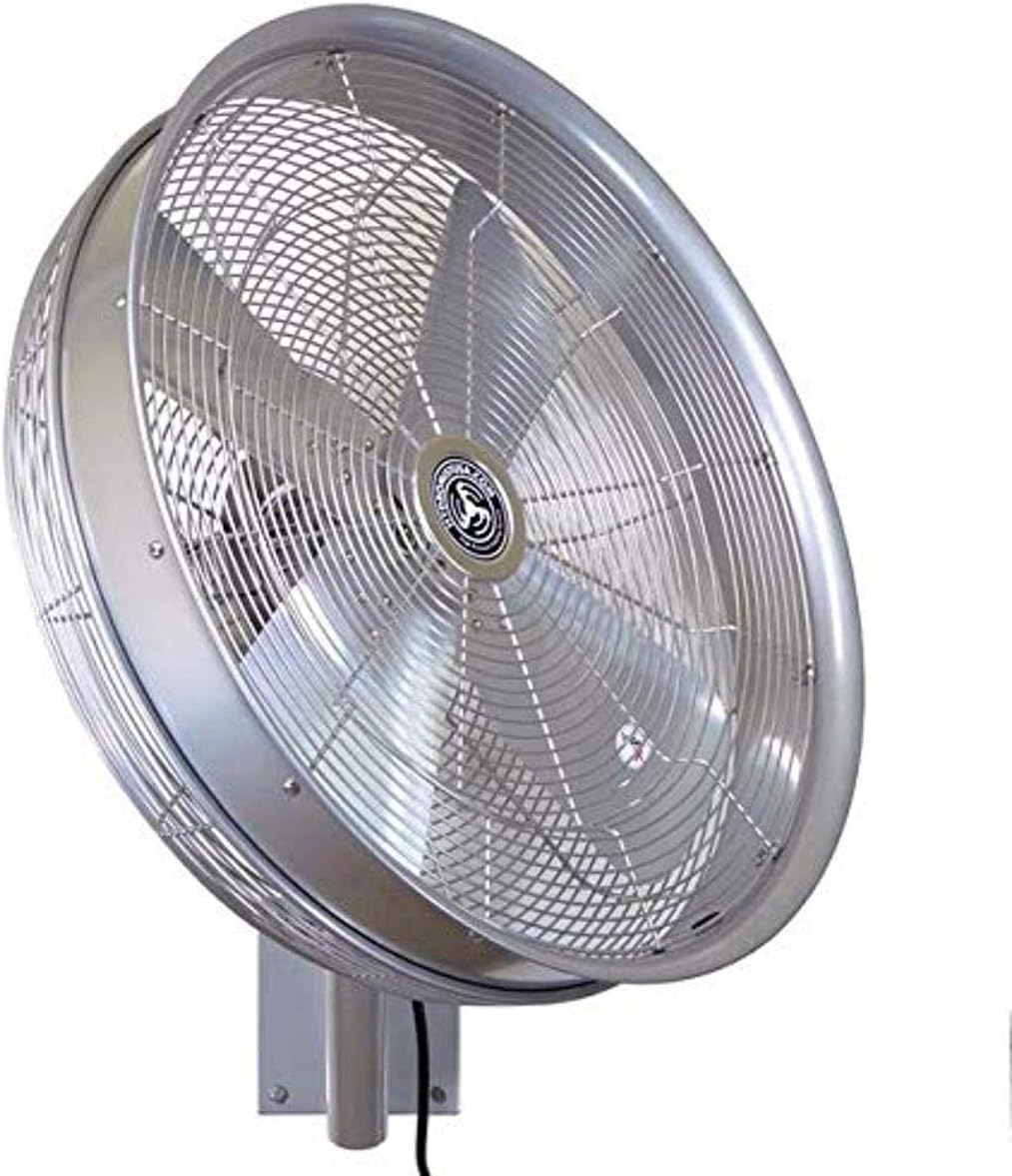 hydromist oscillating wall mounted outdoor-rated fan 3-speed control on cord alum fan blade mounting bracket and black cover included 24 silver