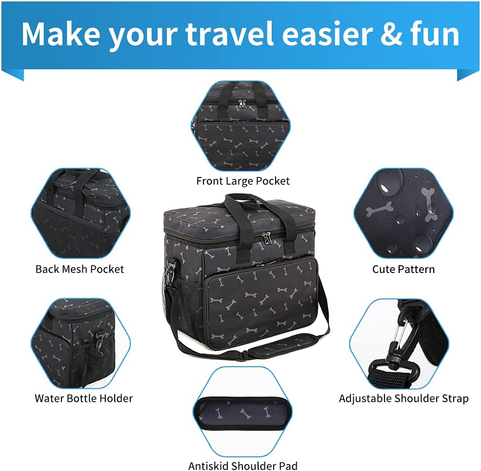 Pet Supplies : PET PARADISE Dog Travel Bag for Supplies Airline Approved Pet Travel Backpack Organizer for Accessories, Tote Dog Bag Kit with Multi-Function Pockets, 2 Storage Containers and Collapsible Dog Bowls : 