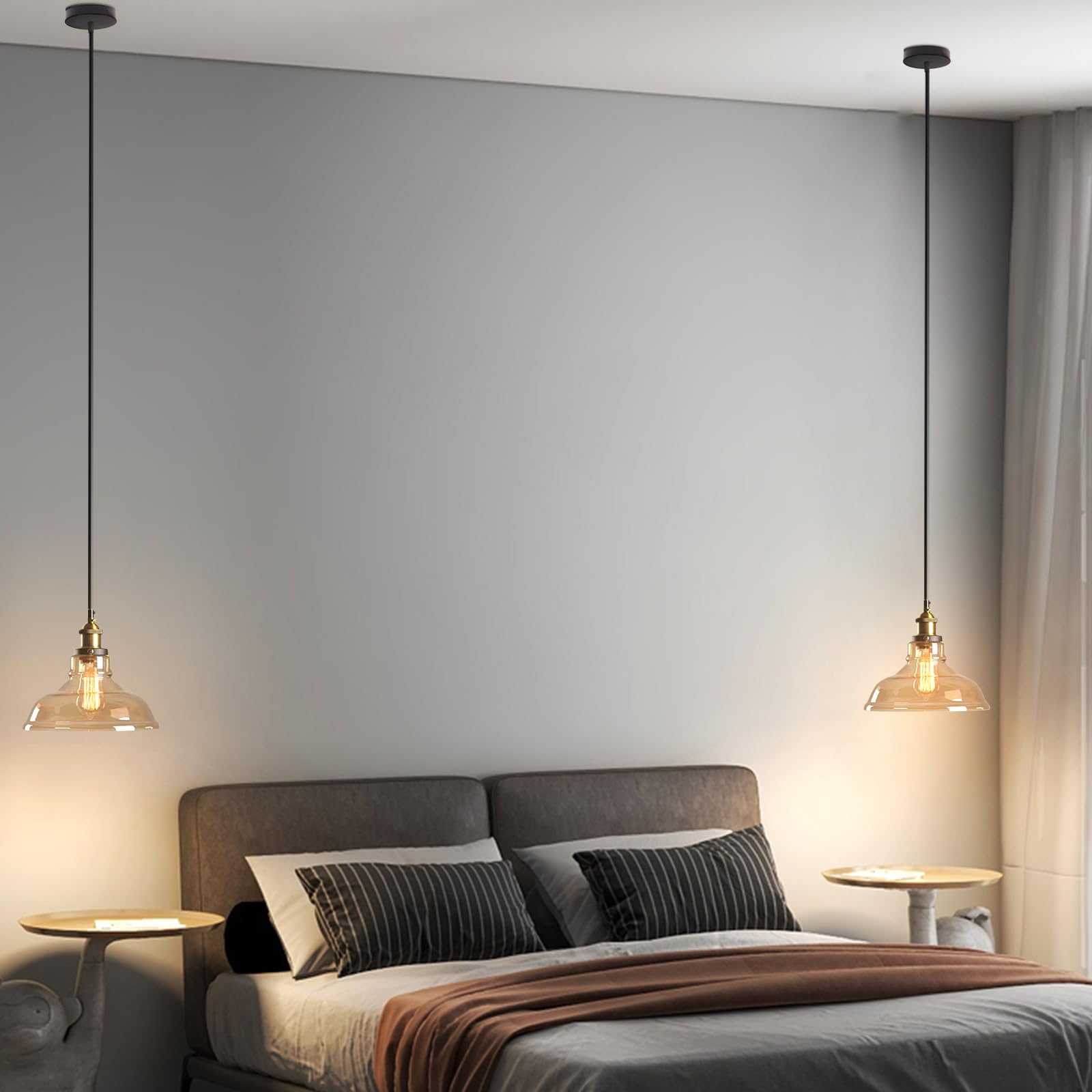 Industriële Kroonluchter LIGKIN Vintage Hanglamp 2-Stuks - Industriele Glazen Kroonluchter E27 | Voor Keuken, Slaapkamer, Woonkamer Glazen