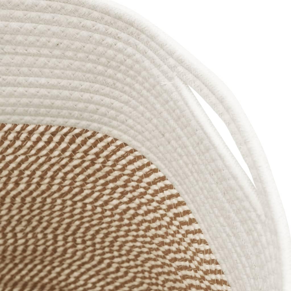 Aufbewahrungskorb Braun Weiß Ø40x35 cm Baumwolle geflochten, vielseitiger Flechtkorb für Wohnzimmer Badezimmer Kinderzimmer, Boho Vintage Naturdesign mit robusten Griffen