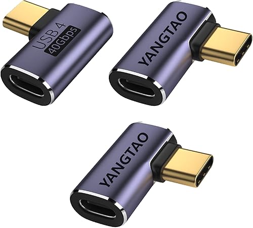 YANGTAO Paquete de 3 adaptadores de ángulo recto tipo C extensor USB C 40Gbps transferencia de datos 8K 60Hz salida de video 100W carga rápida para