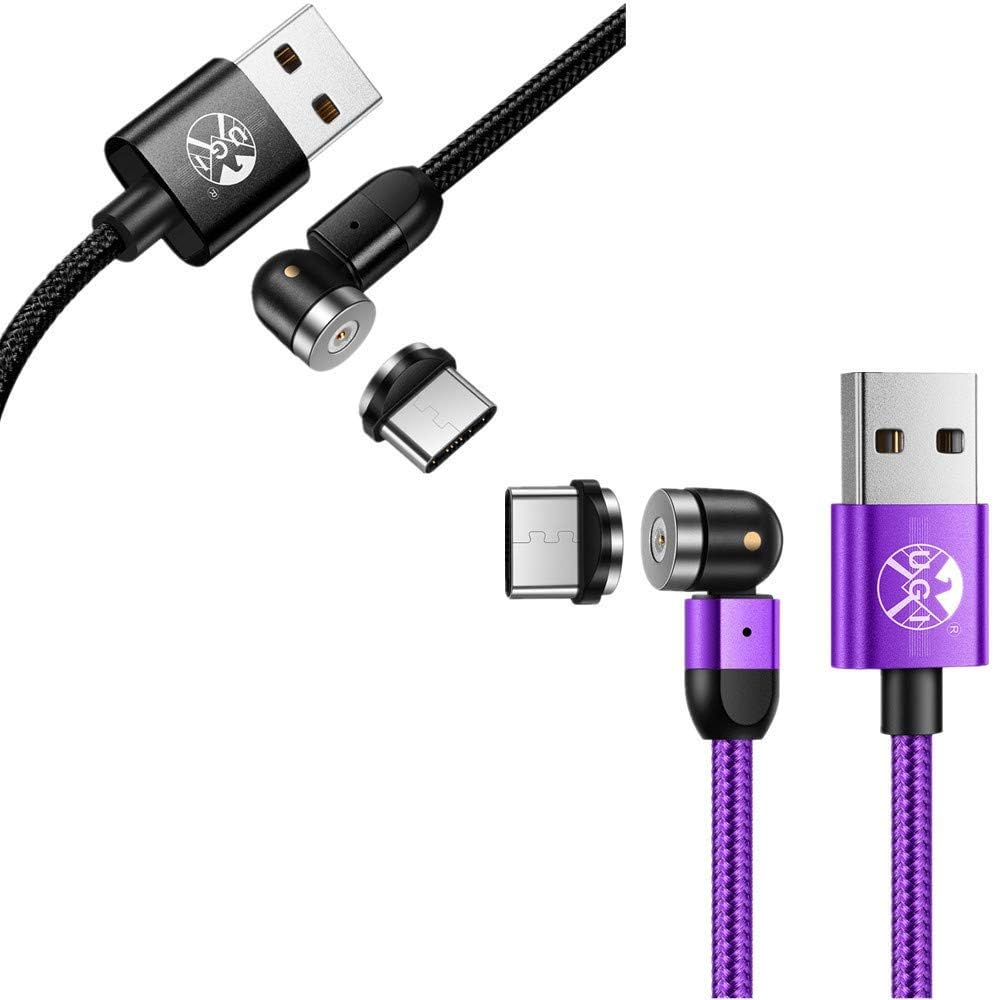 540° Rotating Magnetic Cable 3m USB C Charging Cable 180° Rotating + 360° Rotating USB Charger Cable Compatible with Galaxy S10 S9, Huawei P30 P20, OnePlus & More Type C Devices (Black+Purple)