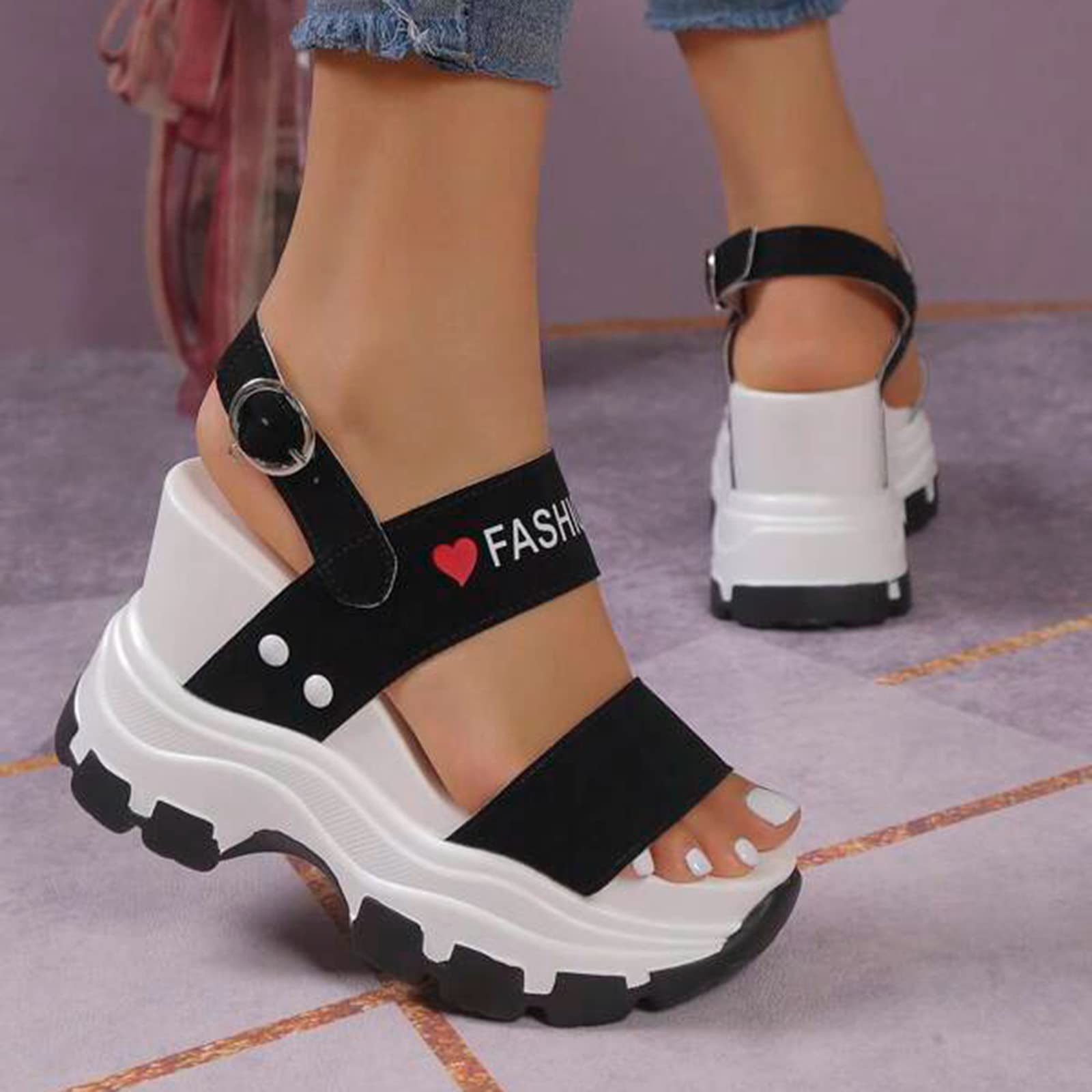 Sandalias con Cuña Chanclas Mujer Plataforma Sandalias de tacón con pendiente para mujer gruesa puntera expuesta elevada tacones altos pendiente Plataforma Comodas Vestir