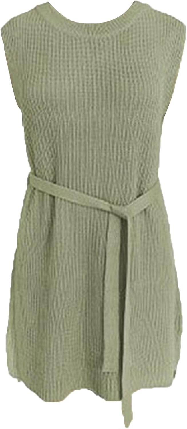 Women's Sleeveless Tank Knit Dress Round Neck Long Vest Tunic Sweater Dress Casual Ribbed Side Split Maxi Dress
