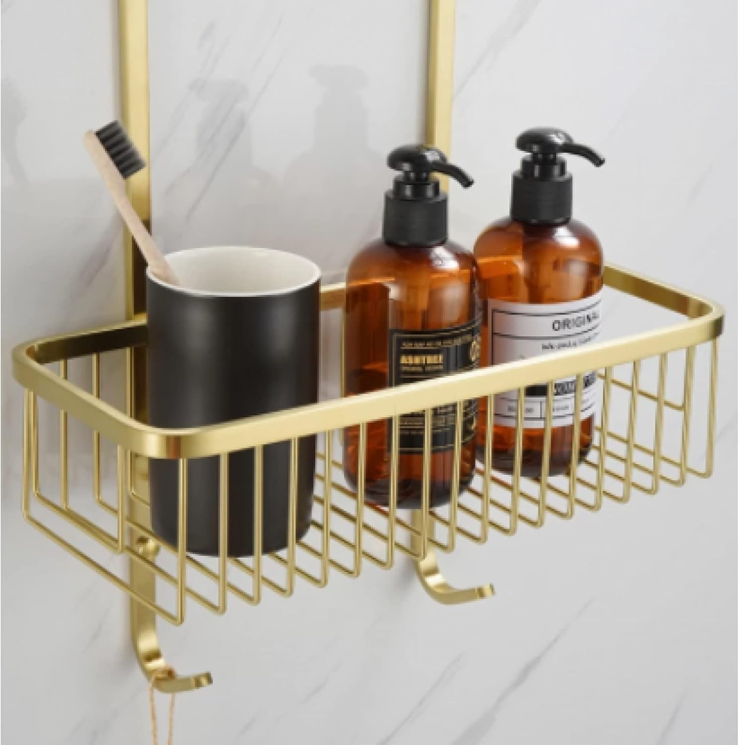 Cglovewylバスルームダブルシェルフ収納ラック304ステンレススチールブラッシュドゴールドバスルームシャワージェルシャンプーラック 調味料 スパイスラック