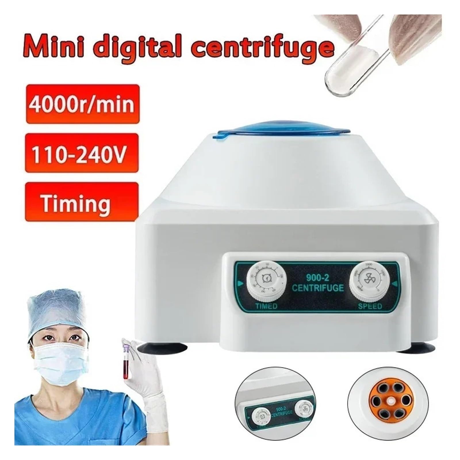 Tischzentrifuge, Elektrische Laborzentrifuge 900-2, niedrige Geschwindigkeit, 4000 U/min, 2086 x g, 6 20 ml, Plasmaserum, PRP, PRF, separate Maschine | 900-1S(LCD)