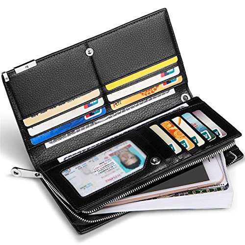 Huztencor Long Wallets for Men Leather RFID Blocking Bifold Wallet with Zipper3