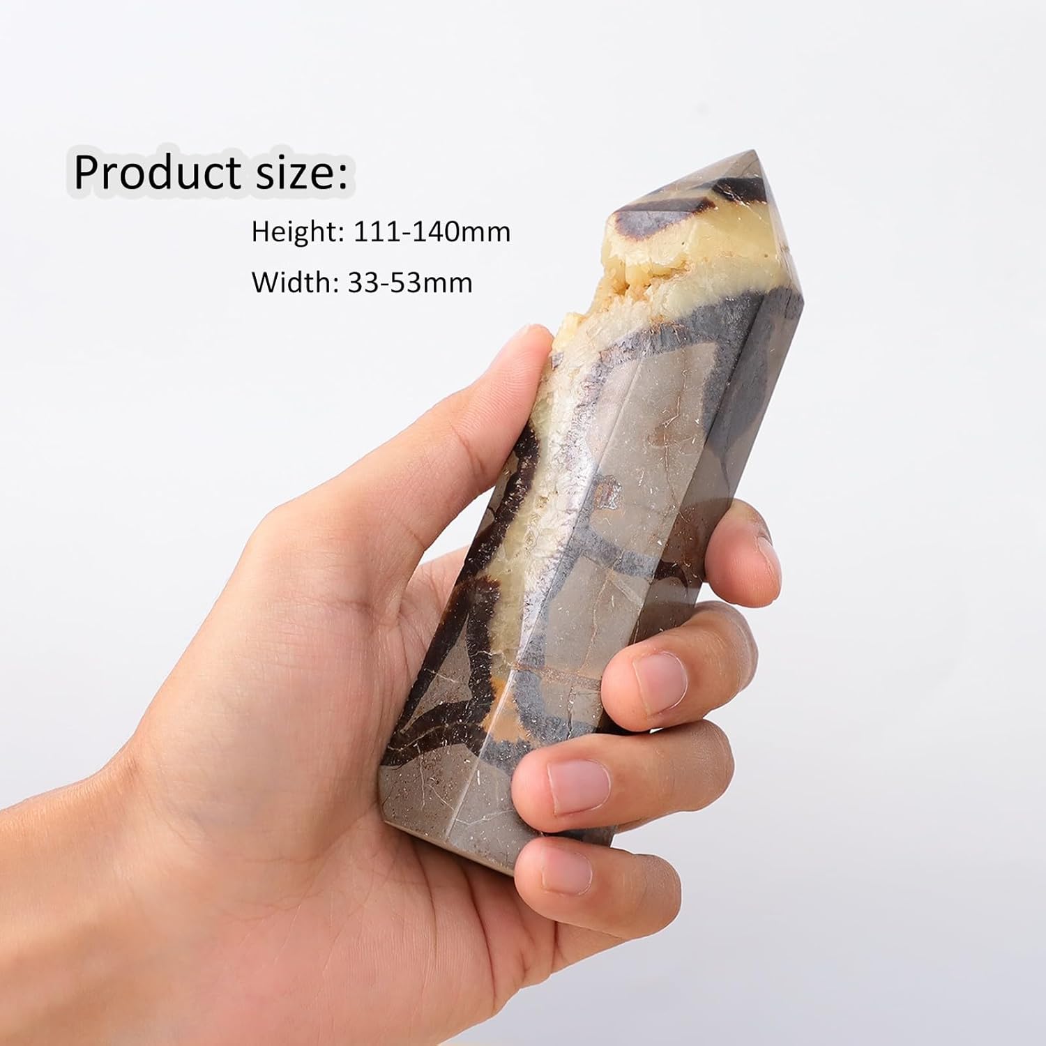TUMBEELLUWA Natural Septarian Dragon Stone Crystal Wand for Healing Chakra Witches, Hexagonal Pointed Crystal Obelisk Tower Witchcraft Altar Supplies 111-140 mm