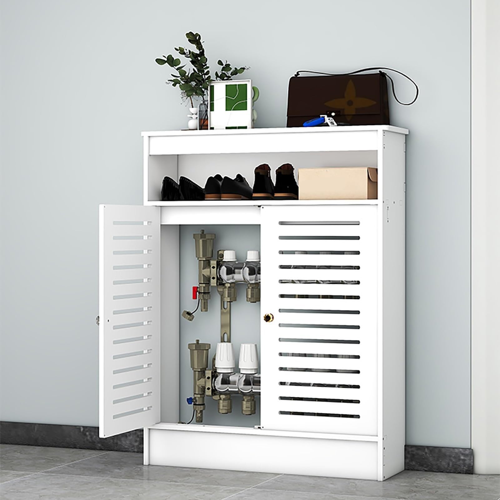 Armario cubre radiador con estante interior de diseño minimalista