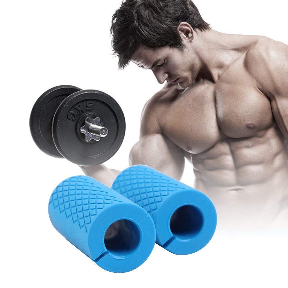 Thick Bar Grips Non-Slip Barbell Grips Silicone Rubber Dumbbell Grips Fat Bar Training and Muscle Growth Easily Attachable to Any Barbell, Dumbbell and Kettlebell, Blue