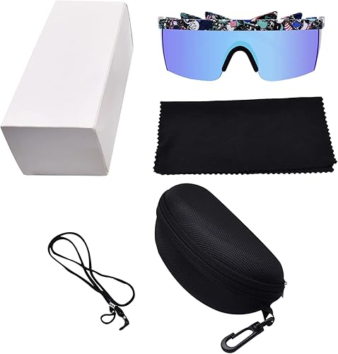 Miniatura 4 de XonyiCos Gafas de sol protectoras portátiles de espejo grande, para hombres y mujeres, gafas envueltas en paraguas de neón para deportes al aire