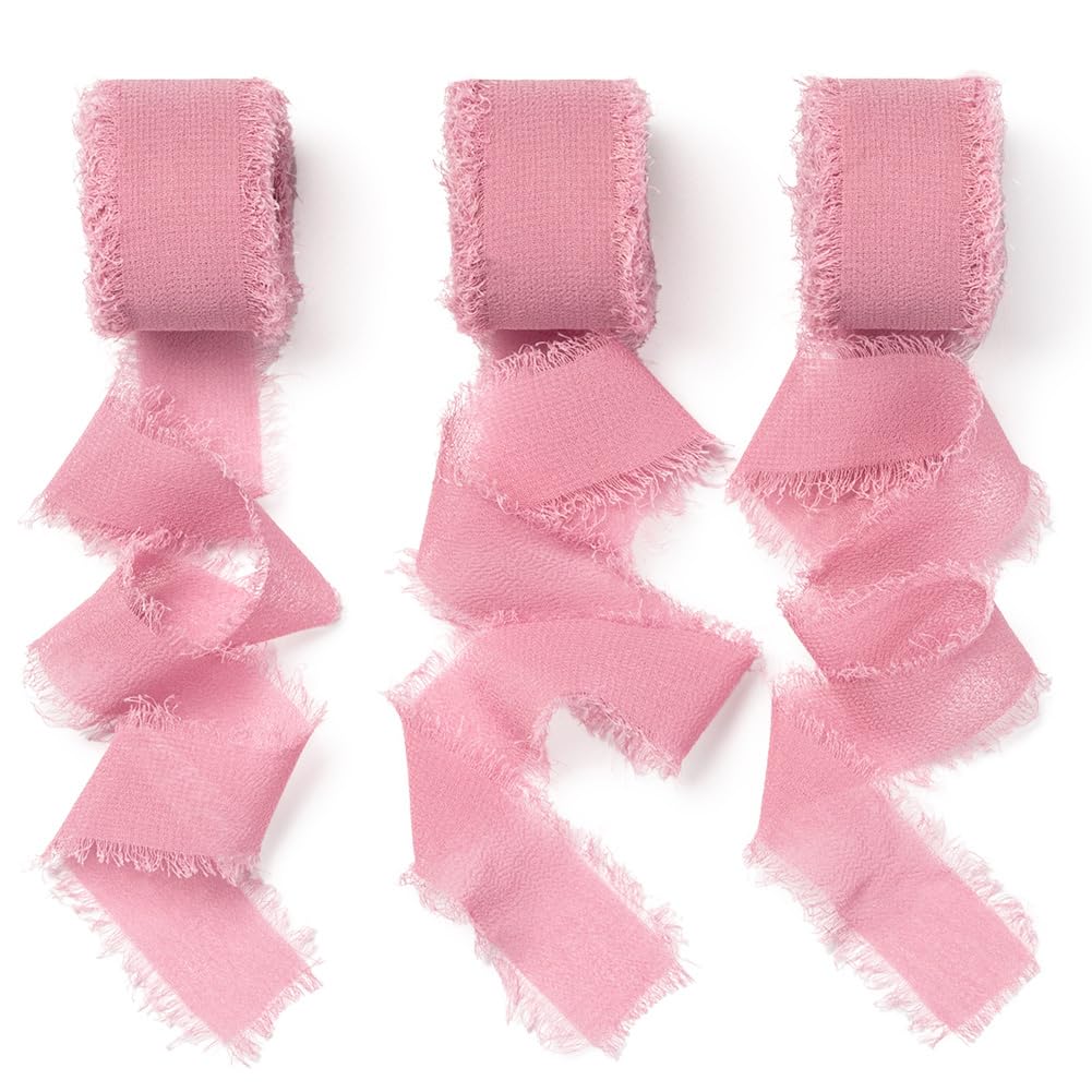 AOKSUNOVA Chiffonband, 2,5 cm x 18,9 m, Geschenkband, Chiffon-Schleifenband, breites Quasten-Hochzeitsband