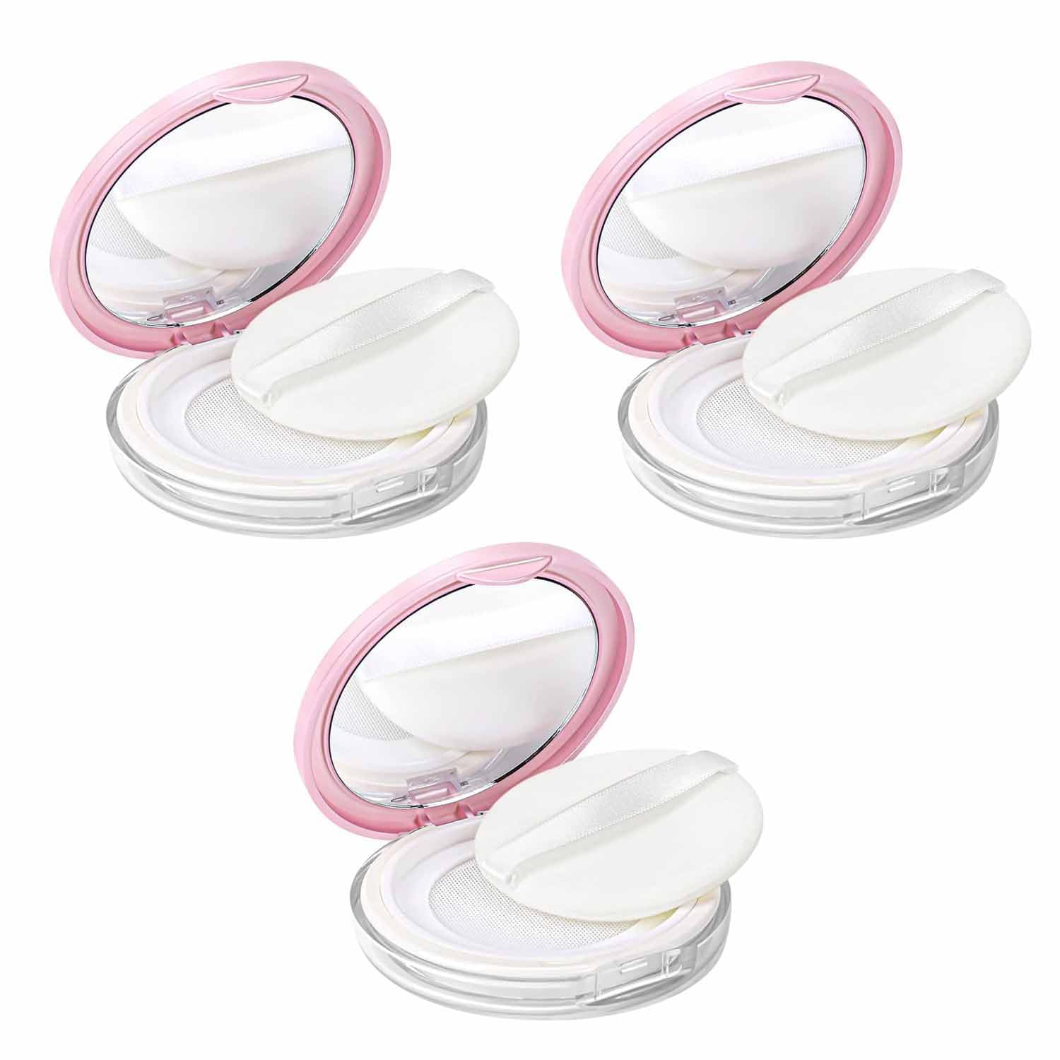 3 Pezzi Scatola per Cipria Vuota, Scatola Riutilizzabile per Cipria in Polvere, Contenitore da Viaggio per Cipria Astuccio, con Piumino e Specchio per Trucco per Donne e Ragazze