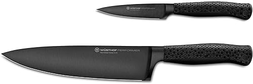 Vista 37 de Wüsthof Performer - Cuchillo Santoku de borde hueco de 7 pulgadas, color negro