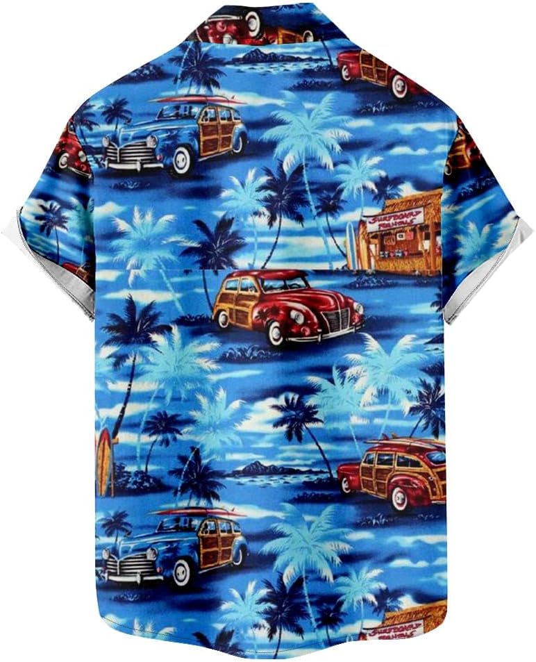 Mens Hawaiian Shirt Short Sleeve Button Down Shirts Summer Beach Casual Printed Tropical Guitar Floral Tops Clothes - Image 4