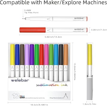 12 Pack Infusible Pens Compatible with Cricut Maker 3/Maker 4/Maker/Explore 3/4/5/Air 2/Air, 0.4 Tip Sublimation Ink Pen Set for Mugs, T-shirt, DIY Crafts