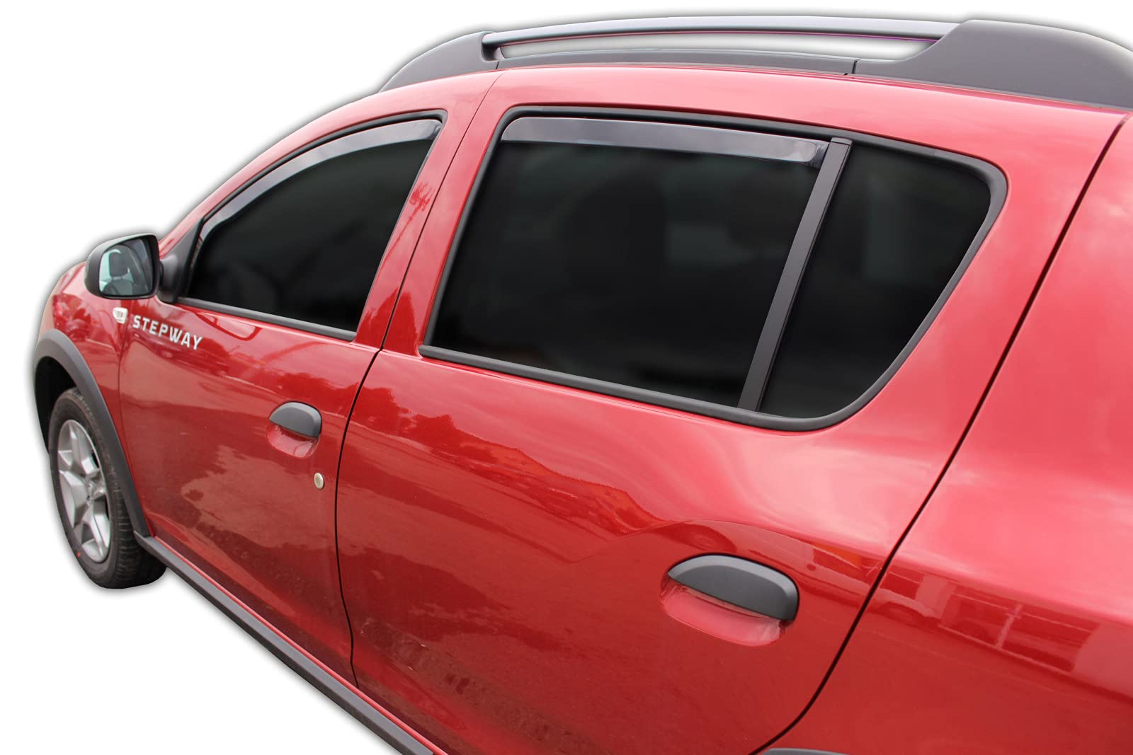 J&J Automotive GP Windabweiser passend für Dacia Stepway 2 2012-2020 4tlg, Vorne und Hinten Regenabweiser Passform Getönt Schwarz