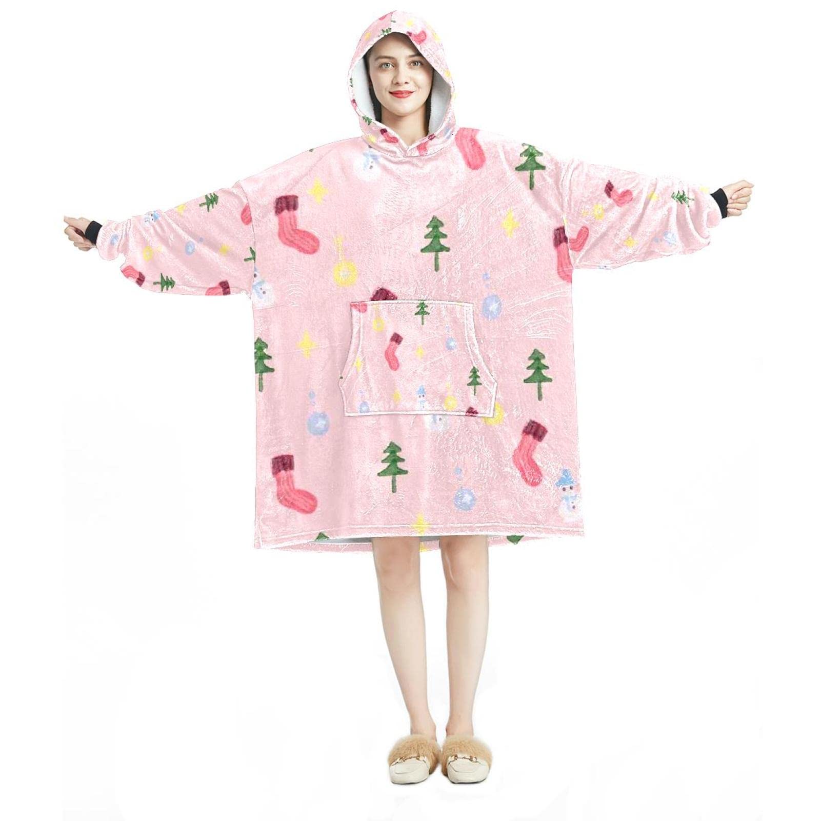 Sweat à capuche surdimensionné sherpa au motif de Noël peint main