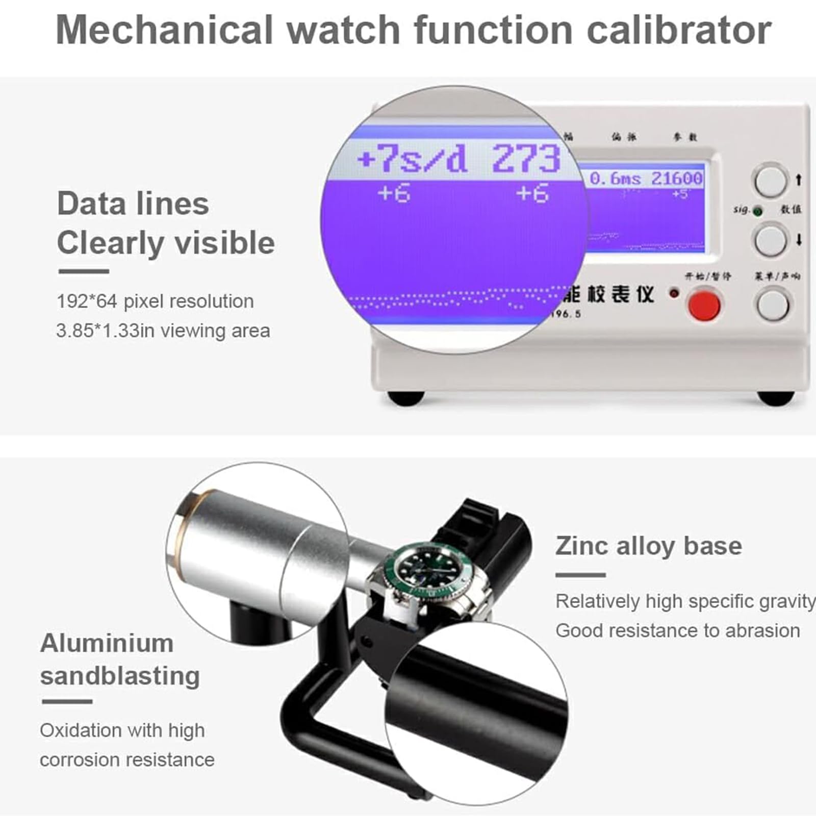 Cronocomparatore Professionale No.1000 – Strumento di Calibrazione per Orologi con Display LCD E Microfono, 6 modalità di Posizione, per Orologi Meccanici E Automatici White