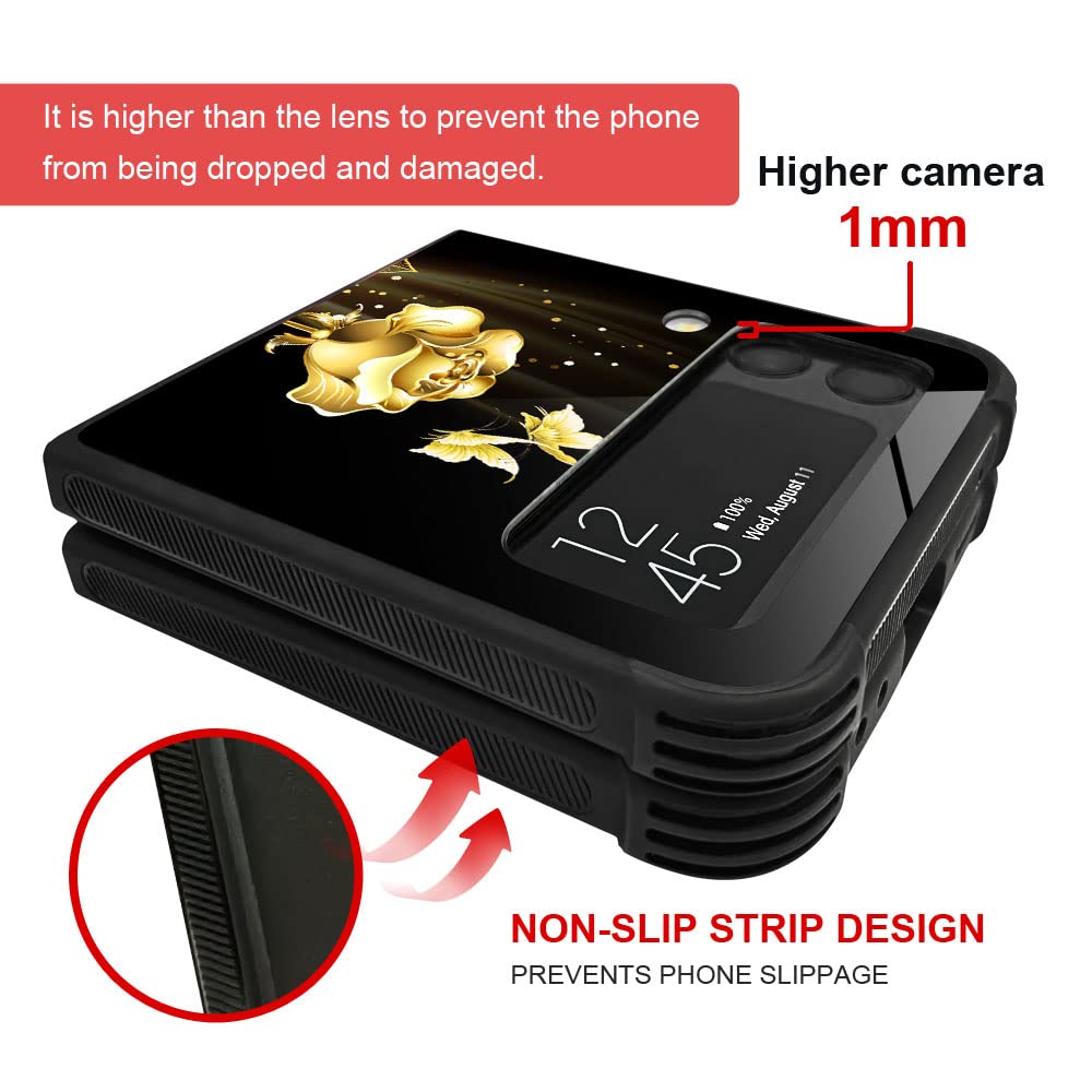 DAIZAG Case Compatible with Samsung Galaxy Z Flip 4 5G Case,Gold Flower Rose Butterfly for Man Woman, Protection Shockproof Anti-Scratches TPU Case for Samsung Galaxy Z Flip 4 5G