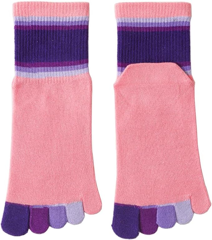 Girls Seamless Socks Rainbow Stripes Five Finger Cotton Toe Socks Kids School Crew Socks 6 Pack