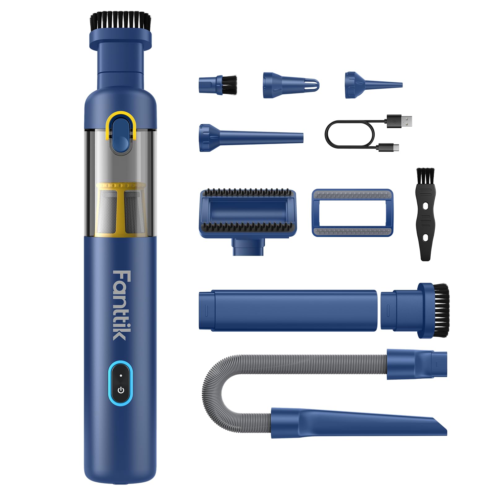 Fanttik Slim V8 APEX Car Vacuum, 4-in-1 Portable Mini Cordless Vacuum with 19000pa Suction Power, Type-C Charge, 2 Suction Modes, Handheld Vacuum for Small Jobs, Car, Office Desk, Keyboards (Blue)Fanttik Slim V8 APEX Car Vacuum, 4-in-1 Portable…