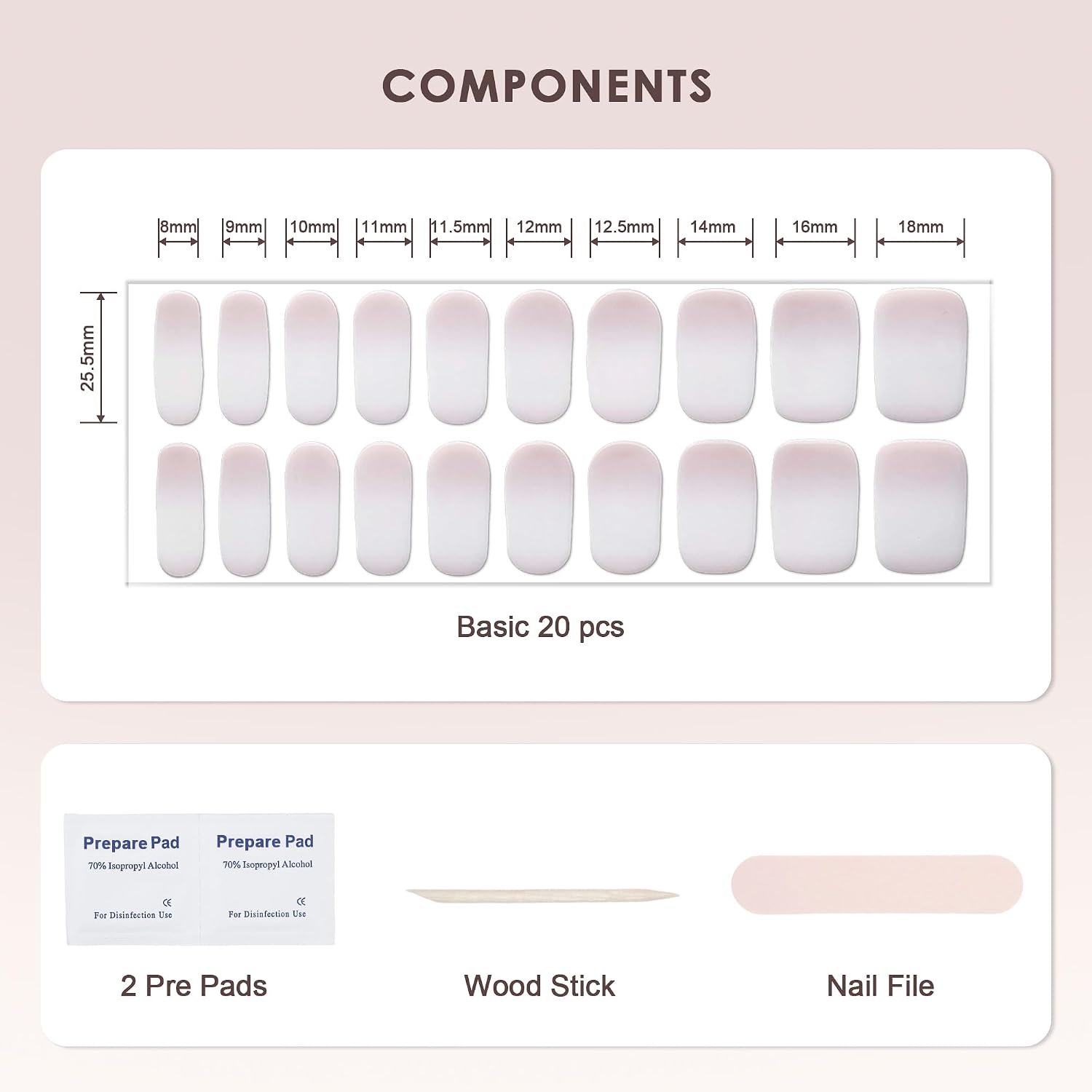 Semi Cured Gel Nail Strips – Real Gel Nail Polish Wraps for Brittle Nails | Waterproof Long Lasting Easy Peel-Off Removal | Hema-Free | 20-Piece Pink Ombre Salon Kit with UV Lamps