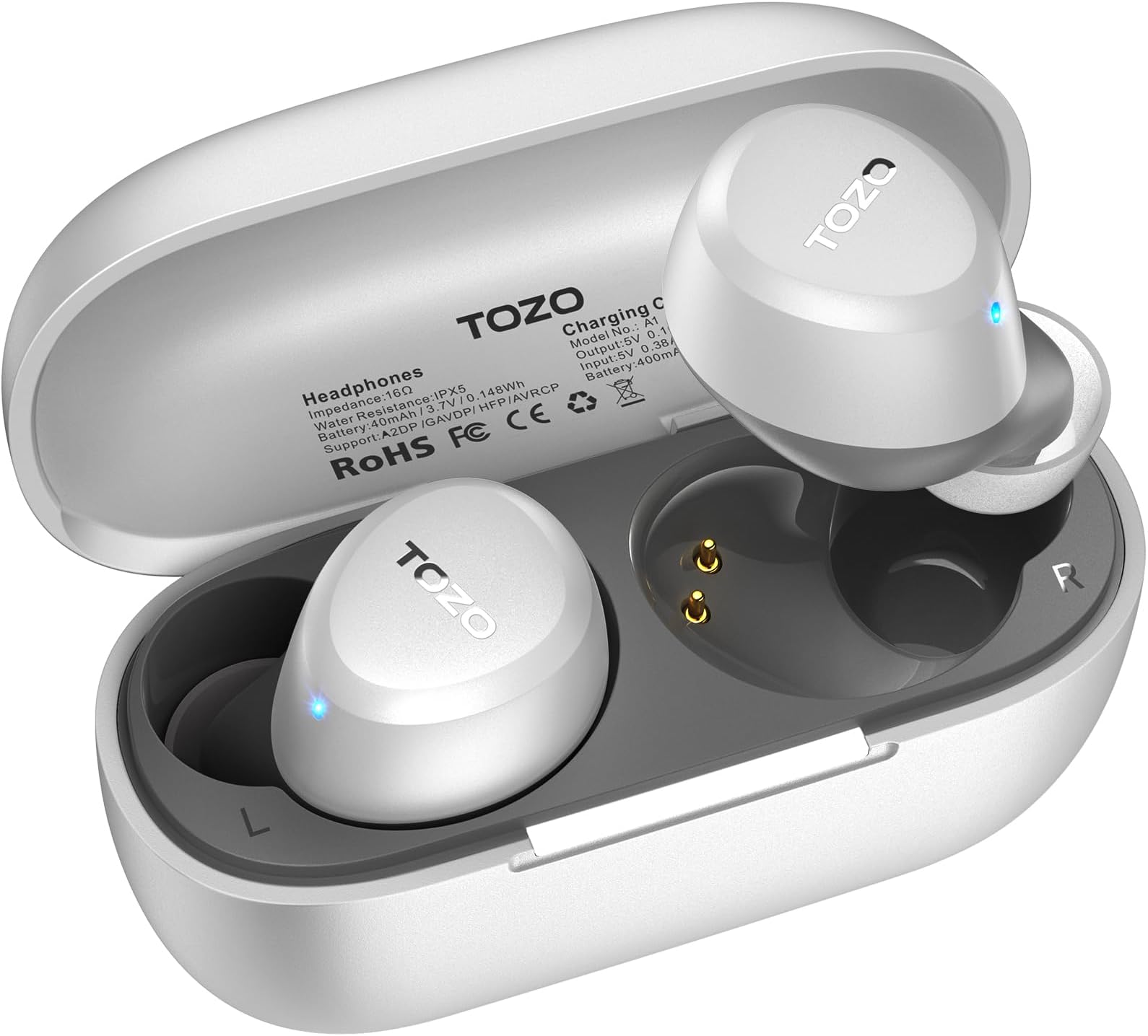 TOZO A1 Mini Wireless Earbuds Bluetooth 5.3 in Ear Light-Weight Headphones Built-in Microphone, IPX5 Waterproof, Immersive Premium Sound Long Distance Connection Headset with Charging Case, White
