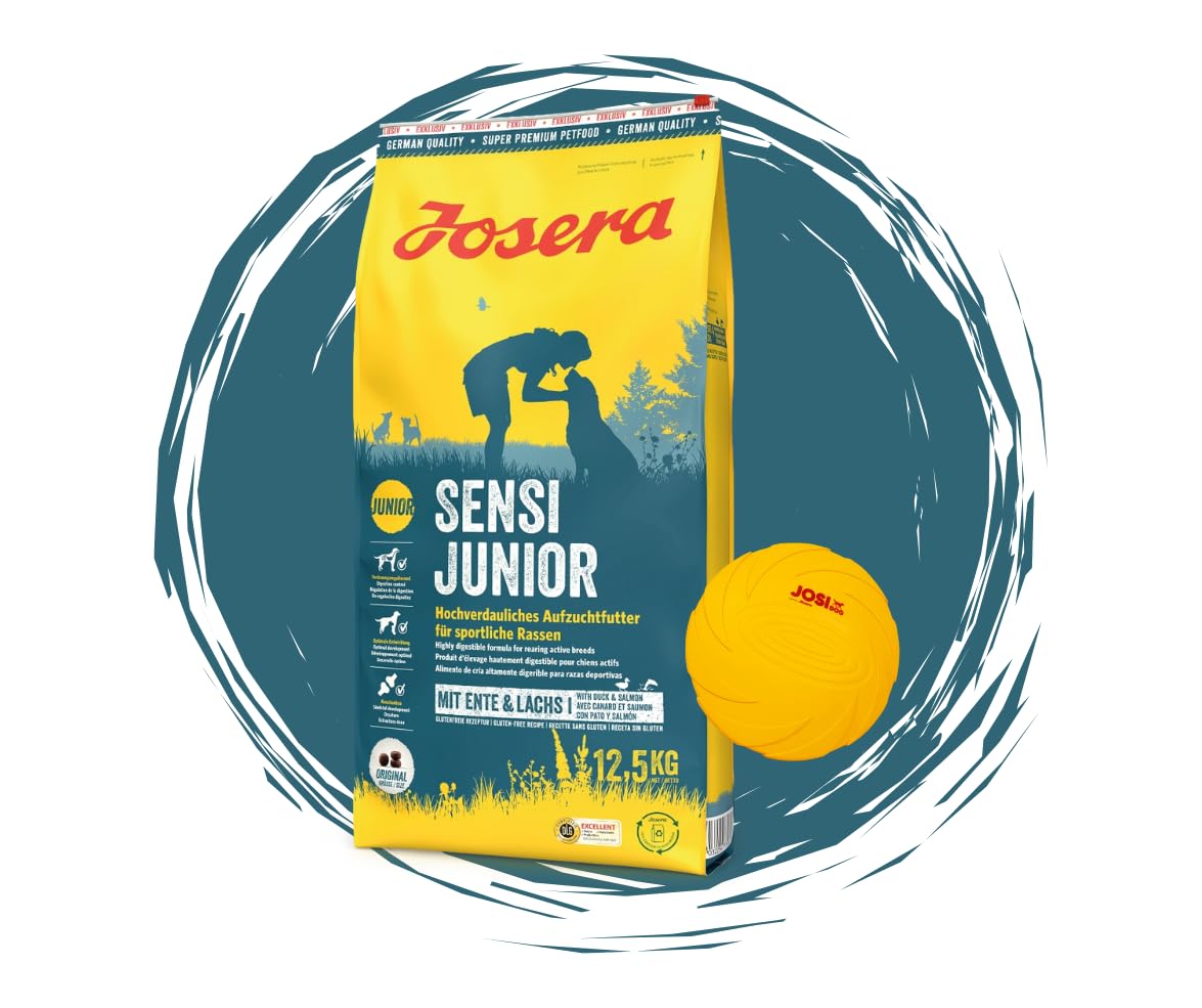 Josera - Hundefutter - Josera Exclusive SensiJunior - Hochverdauliches Aufzuchtfutter für Hunde - Trockenfutter 12,5 KG + Goodie Frisbee