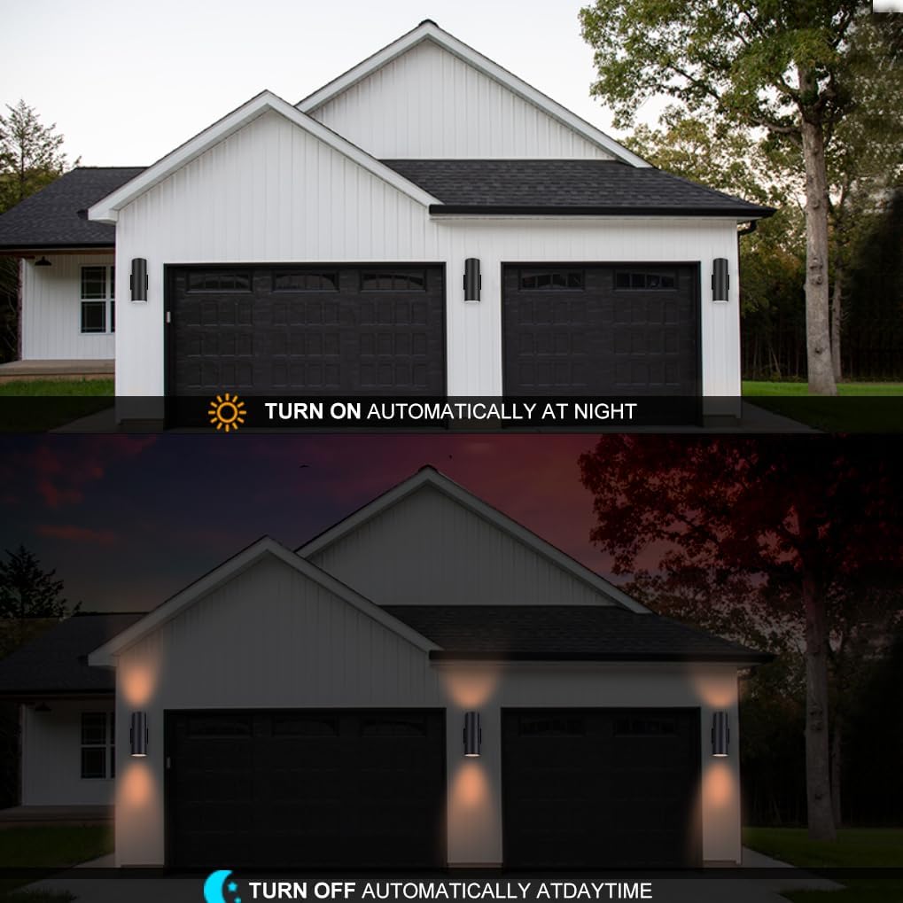 Up Dawn Outdoor Lights Exterior Wall Light Fixture Cylinder 3000K, Modern Black Outdoor Dusk to Dawn Light Fixture Wall Mount 2 Pack,IP65 Outside Sconce for House,Garage,Porch