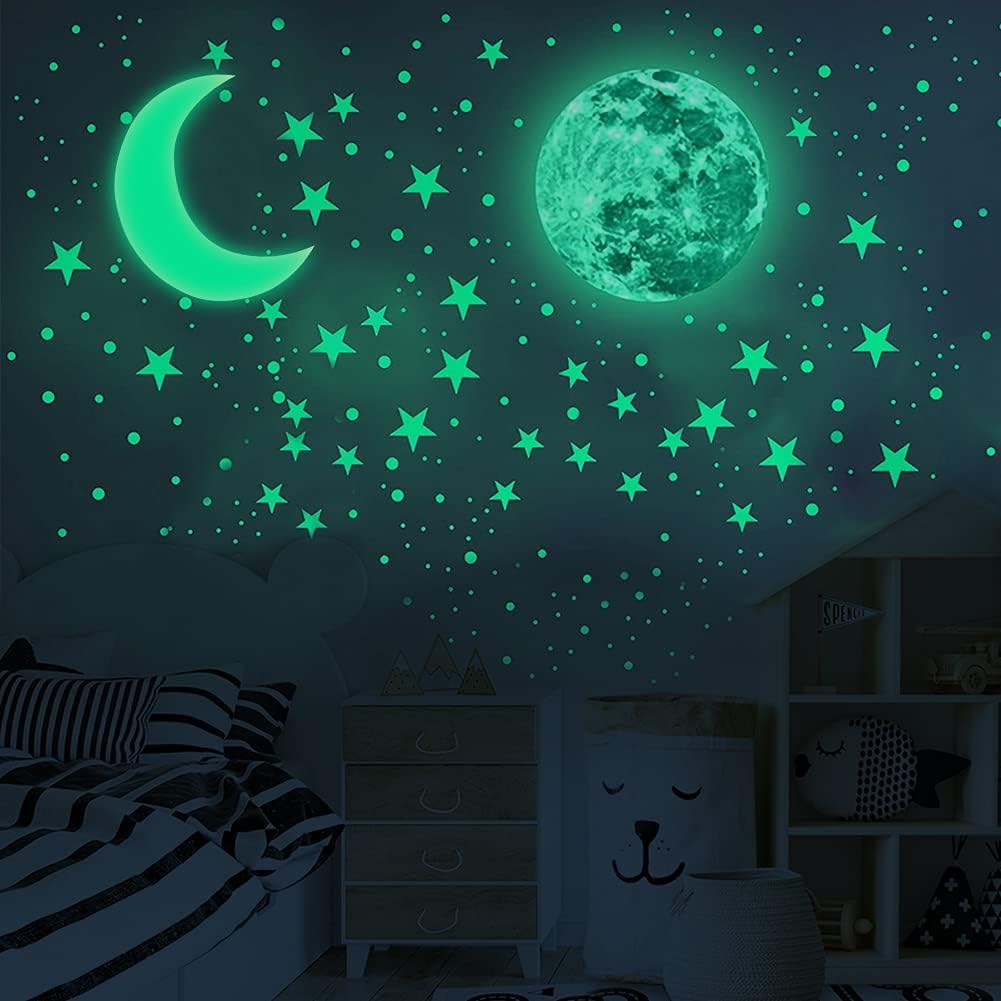 Glow in The Dark Stars for Ceiling,2021 Newest 234 pcs of Adhesive Ceiling Stars & Realistic Full Moon for Ceiling Decor,Perfect for Kids Nursery Bedroom Living Room Wall Stickers (Green)