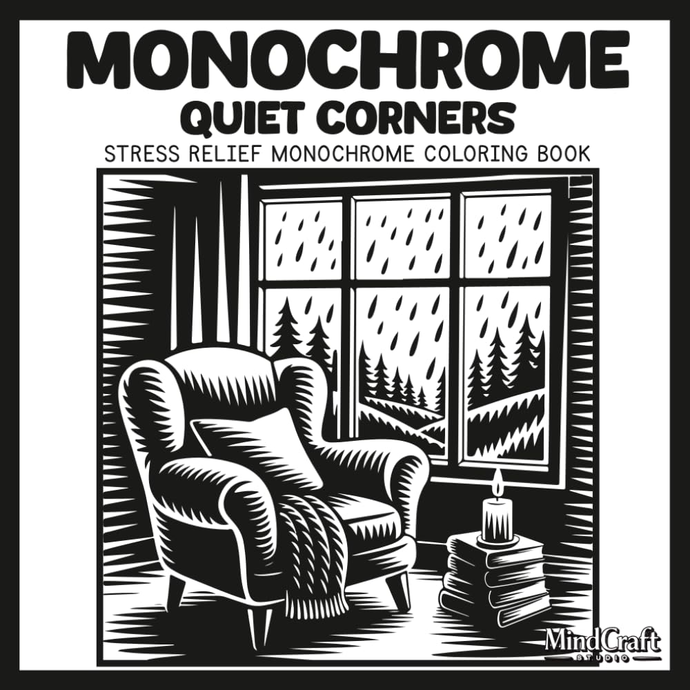 Monochrome Quiet Corners: Stress Relief Monochrome Coloring Book | Cozy corners Single-Color Coloring Pages for Relaxation and Mindfulness