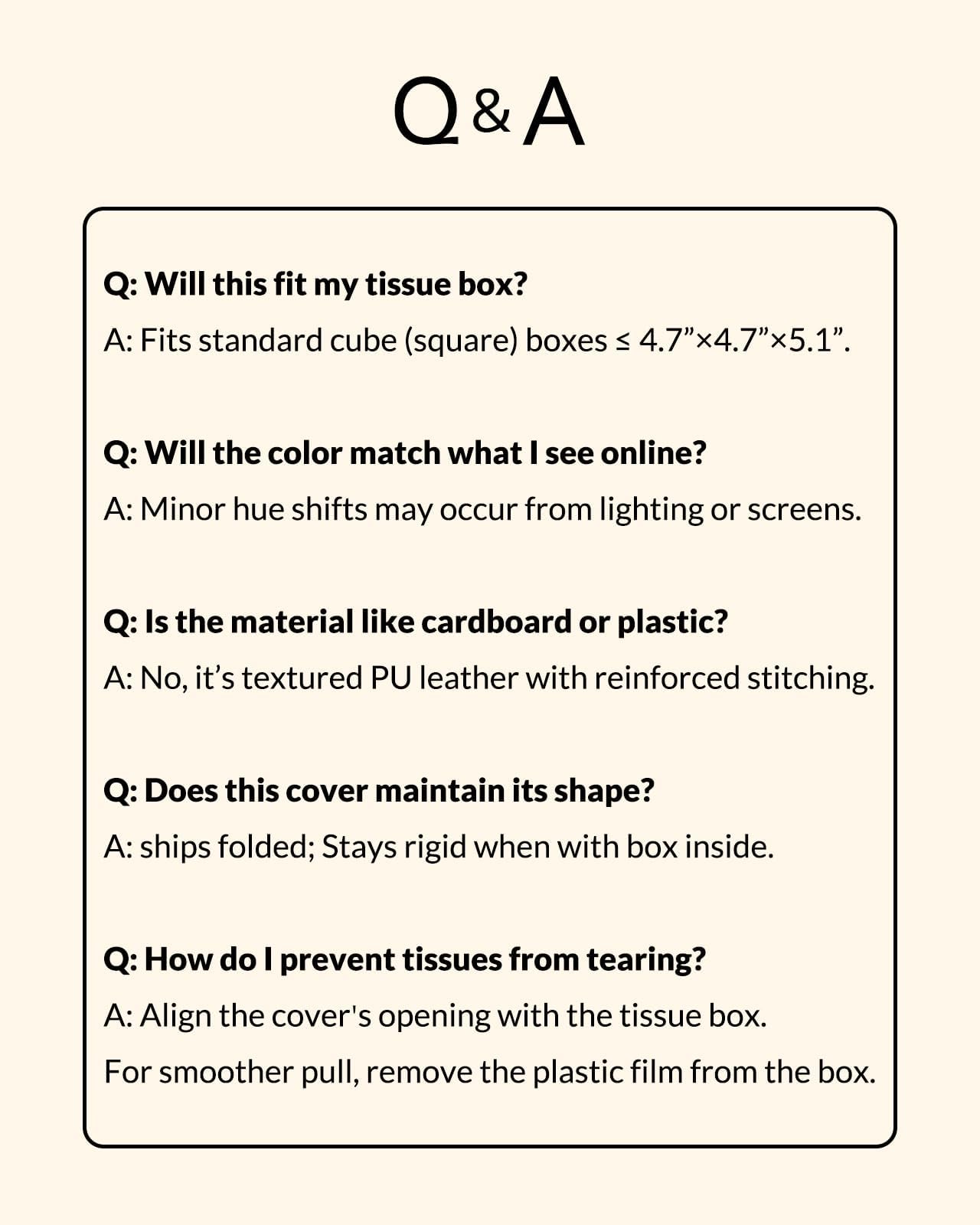 OLETHA Aesthetic Tissues Cube Box Cover, Square Tissue Box Holder, Ivory