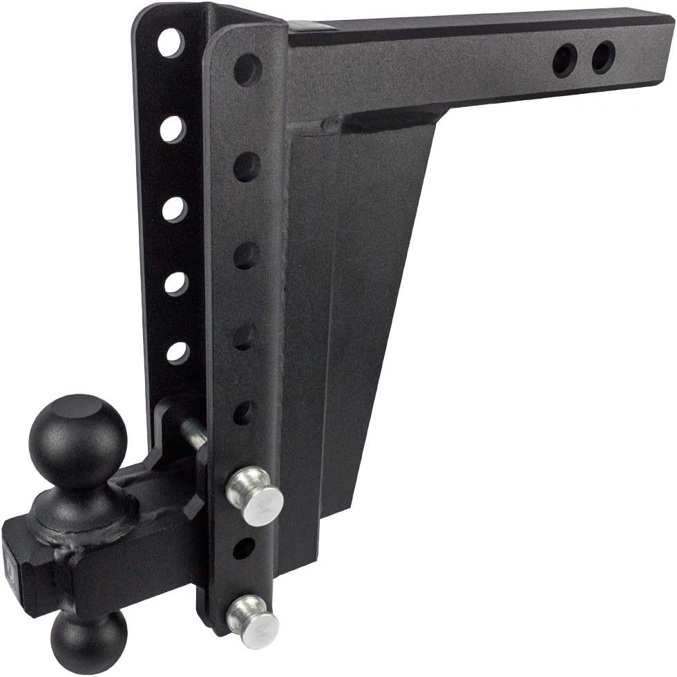 - 2.0" Adjustable Extreme Duty Trailer Hitch (30,000 lb. Rating) - 10" Drop/Rise with 2" and 2 5/16" Dual Ball - Powder Coat, Solid Steel, Corrosion-Resistant