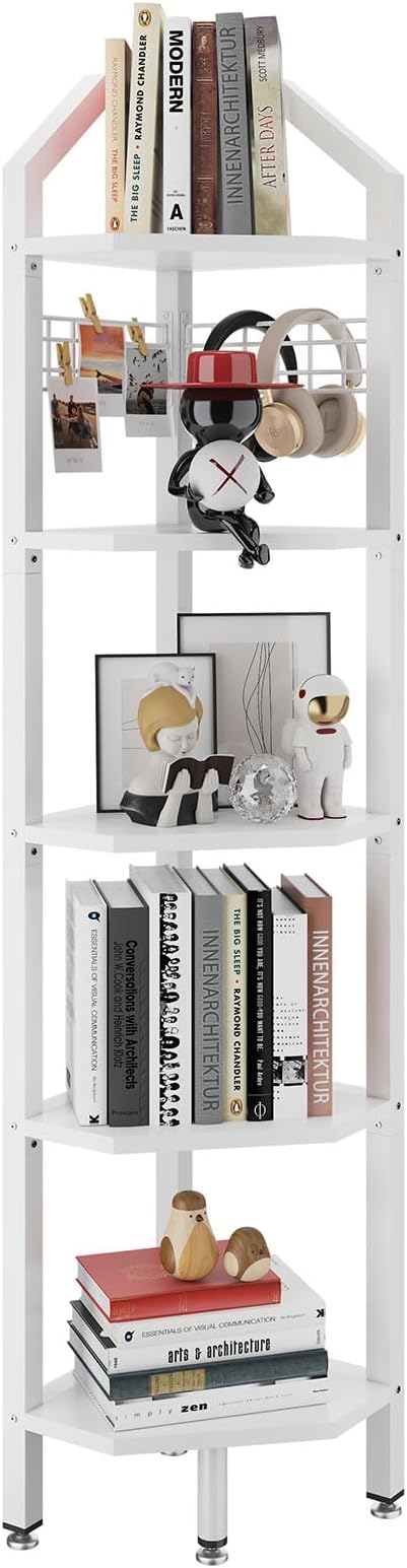 VASAGLE Eckregal Mit LED-Beleuchtung - 5 Ebenen Schweberegal Mattweiß