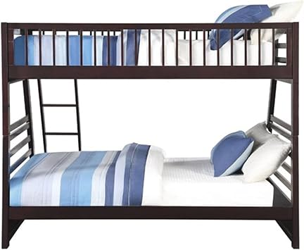 Over Twin Size Solid Wooden Bunk Bed with Ladder and Safety Guardrail for Kids Teens Adults Boys Girls